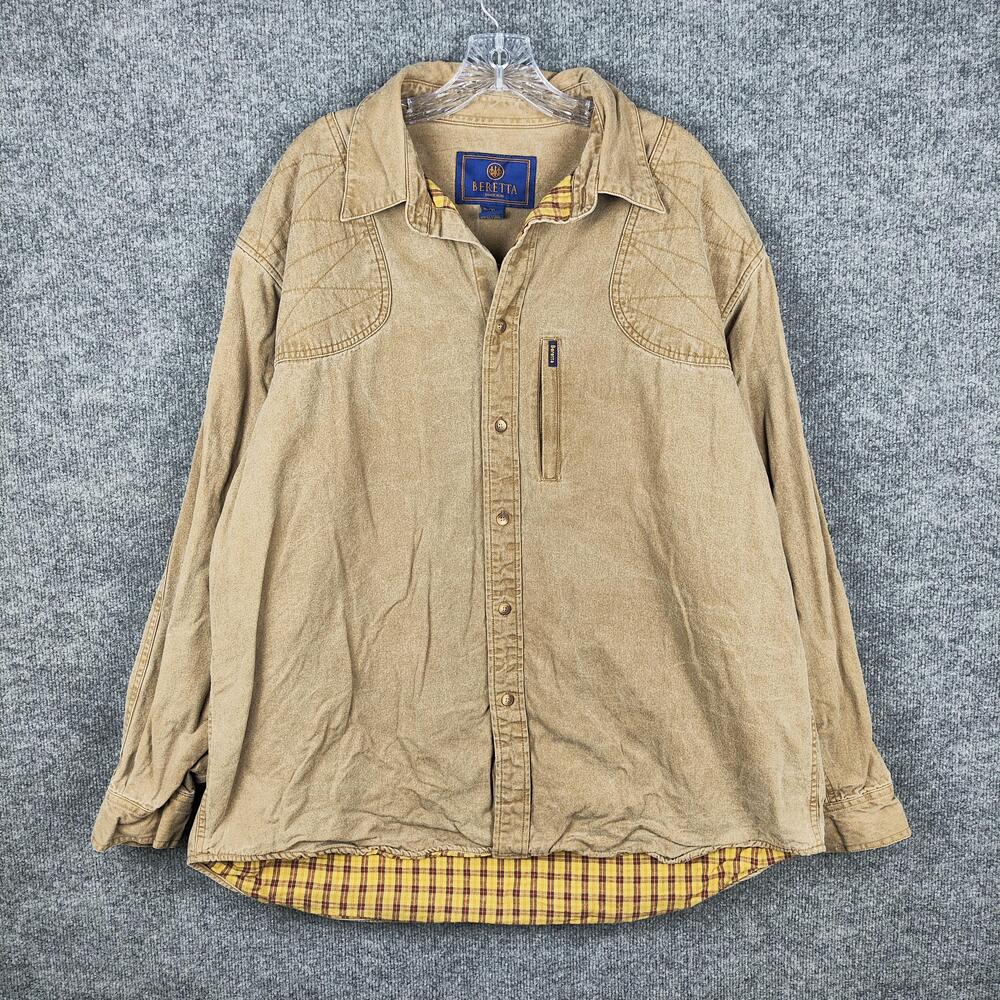 Beretta Shirt Mens 2XL Beige Twill Long Sleeve Button Up Lined Hunting Shooting